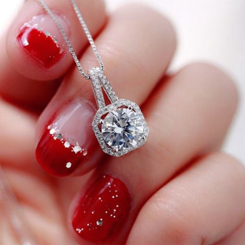 Women's Square Halo Cubic Zirconia Pendant Necklace